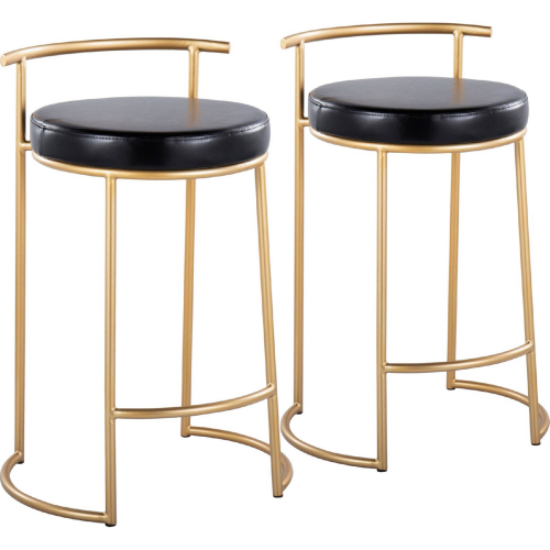 Round Fuji 26" Counter Stool in Gold & Black Leatherette (Set of 2)